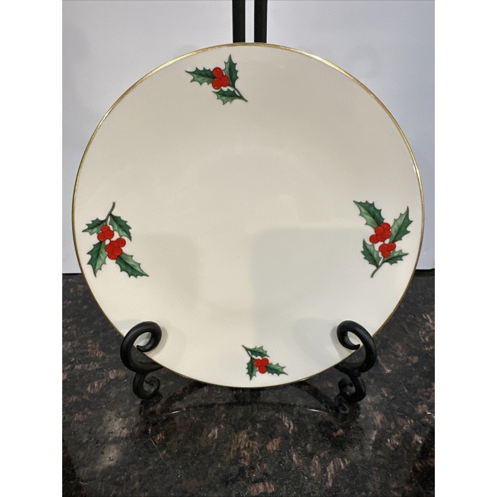 Rare Vintage PICKARD China HOLLY 8 1/8" S Coupe Salad Gold Rim Decorated Plate